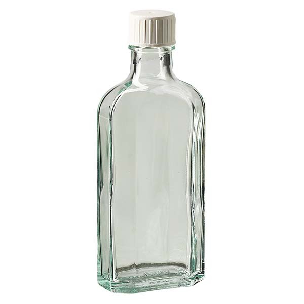 Bottiglia Meplat 125 ml colore bianco con imboccatura DIN 22, tappo a vite colore bianco DIN 22 con anello salvagoccia