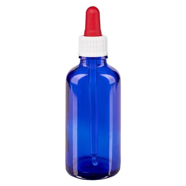 Flacone con pipetta colore blu 50 ml, pipetta colore bianco/rosso standard