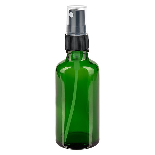 Flacone in vetro verde 50 ml con nebulizzatore a pompa colore nero