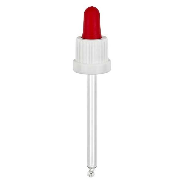 Pipetta con contagocce in vetro colore bianco/rosso 18 mm PL85 antimanomissione