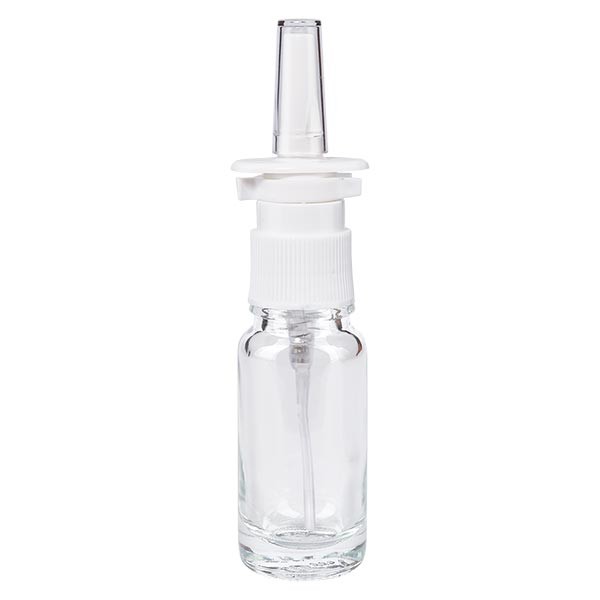 Flacone in vetro trasparente 10 ml con spray nasale colore bianco