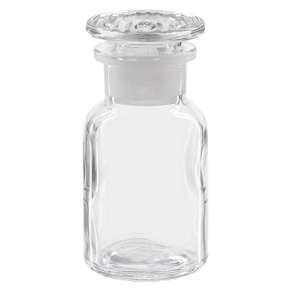 Flacone da farmacia 100 ml a collo largo in vetro transparente incl. tappo in vetro