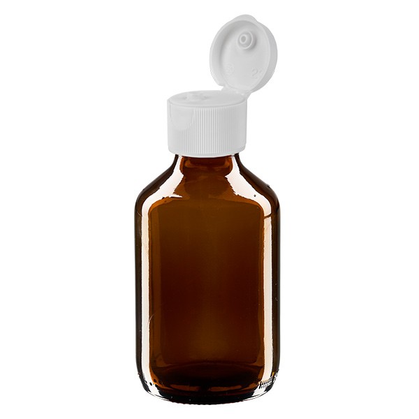 Flacone per medicinali secondo gli standard europei 150 ml marrone con tappo flip top colore bianco
