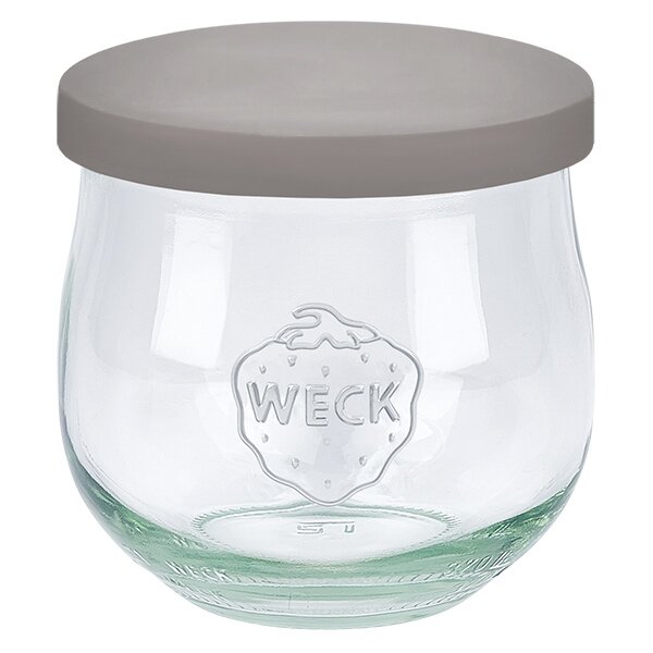 Vaso Tulipano WECK da 370 ml con coperchio in silicone grigio