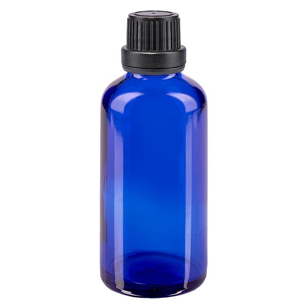 Flacone da farmacia 50 ml colore blu con tappo contagocce premium 2 mm antimanomissione colore nero