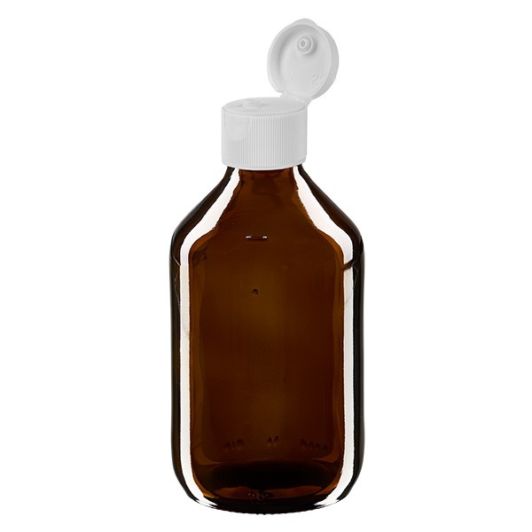 Flacone per medicinali secondo gli standard europei 250 ml marrone con tappo flip top colore bianco