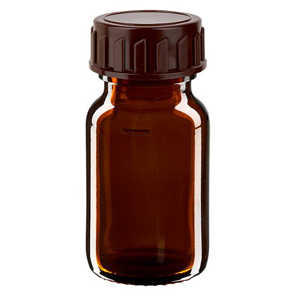 Flacone per medicinali 30 ml colore marrone, secondo gli standard europei, con tappo colore marrone