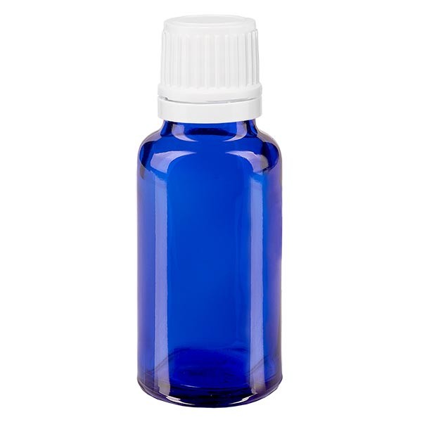 Flacone da farmacia 20 ml colore blu con tappo contagocce 1,2 mm antimanomissione colore bianco