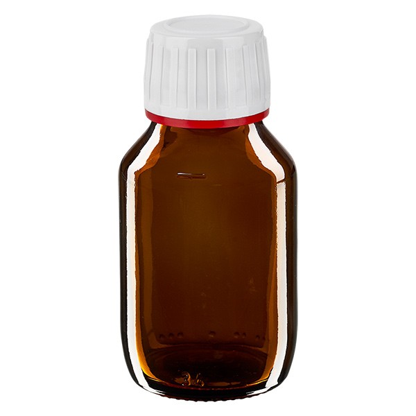 Flacone per medicinali secondo gli standard europei 50 ml marrone con tappo colore bianco