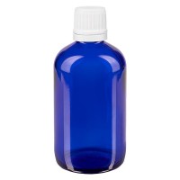 Flacone da farmacia 100 ml colore blu con tappo contagocce 1,2 mm antimanomissione colore bianco Flacone da farmacia 100 ml colore blu con tappo contagocce 1,2 mm antimanomissione colore bianco