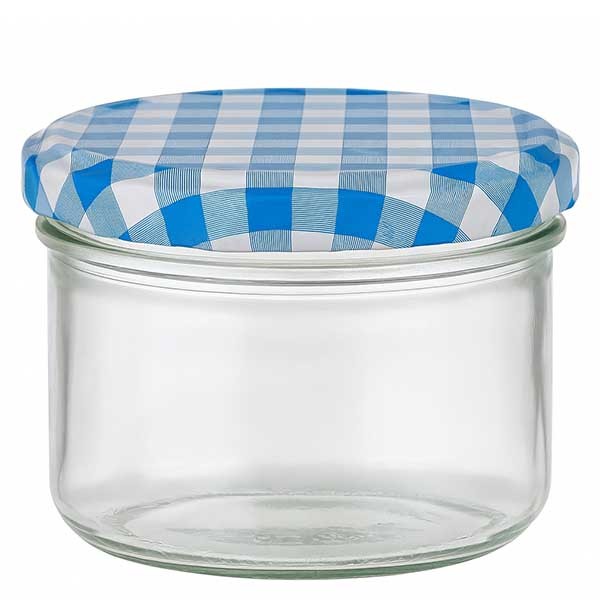 Cilindro in vetro da 230 ml + coperchio BasicSeal blu/bianco