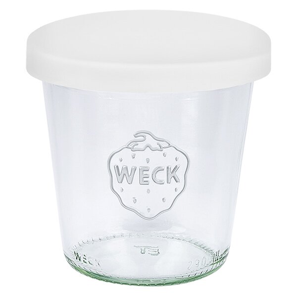 Bicchieri da 290 ml high WECK con coperchio in silicone bianco