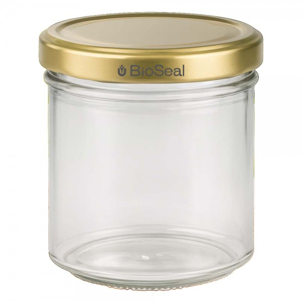 Vasetto per miele da 200 g con capsula dorata BioSeal UNiTWIST