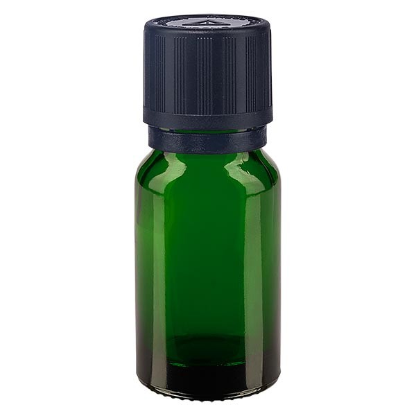 Flacone da farmacia 10 ml colore verde con tappo contagocce premium 1 mm, dispositivo di blocco per i bambini e simbolo di avvertimento per persone cieche, antimanomissione