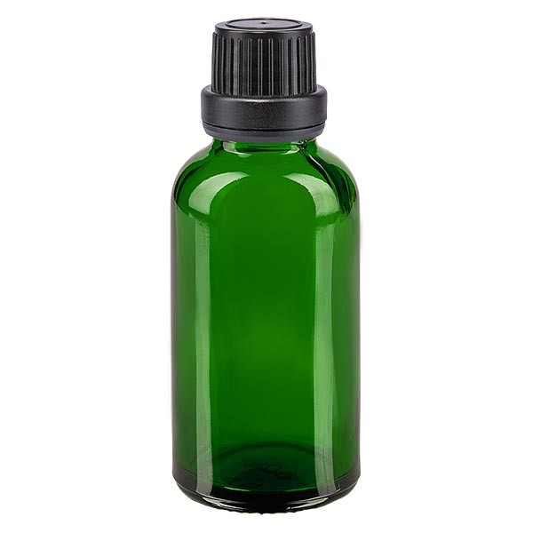 Flacone da farmacia 30 ml colore verde con tappo contagocce premium 2 mm antimanomissione colore nero