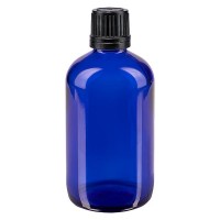 Flacone da farmacia 100 ml colore blu con tappo contagocce premium 1 mm antimanomissione colore nero Flacone da farmacia 100 ml colore blu con tappo contagocce premium 1 mm antimanomissione colore nero