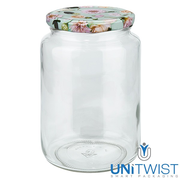 Barattolo rotondo da 795 ml + coperchio BasicSeal fiore menta UNiTWIST®