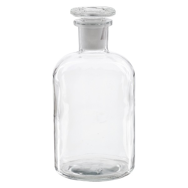 Flacone da farmacia 500 ml a collo stretto in vetro trasparente incl. tappo in vetro
