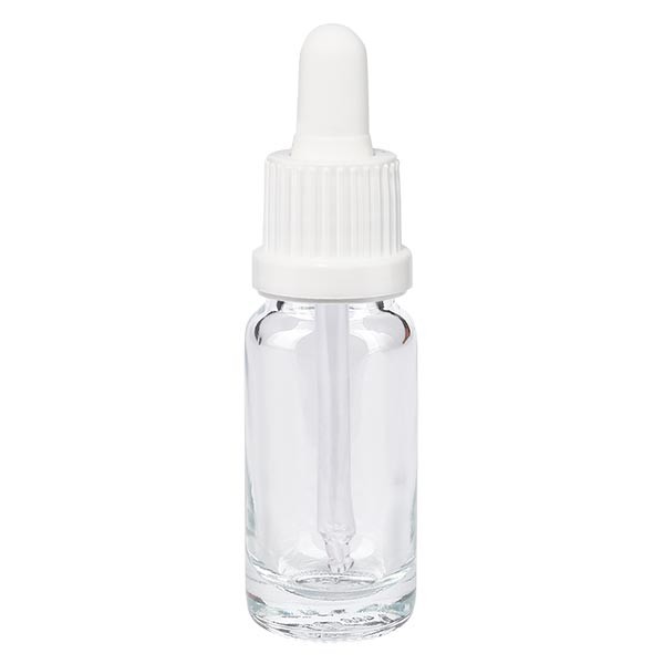 Flacone con pipetta 10 ml colore transparente, pipetta antimanomissione colore bianco