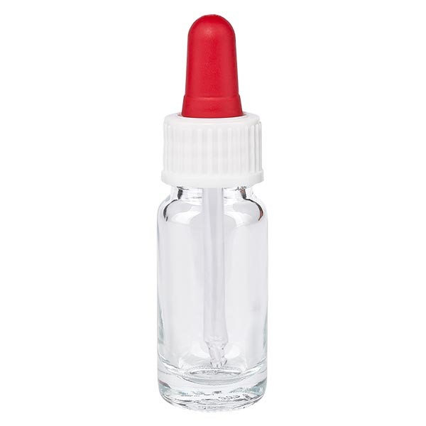 Flacone con pipetta colore transparente 10 ml, pipetta colore bianco/rosso standard