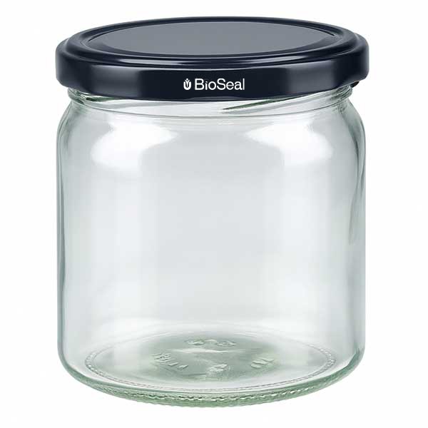 Barattolo rotondo da 408 ml con coperchio BioSeal nero UNiTWIST