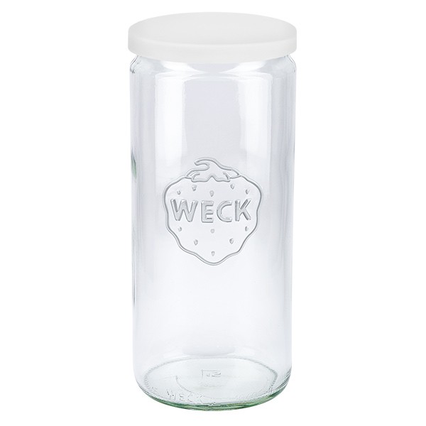 Vaso cilindrico WECK da 1040 ml con coperchio in silicone bianco