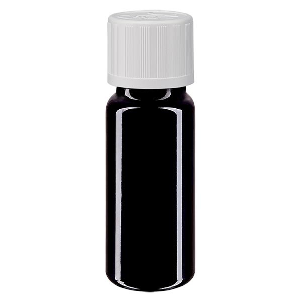Flacone da farmacia 10 ml colore viola con tappo a vite standard colore bianco, dispositivo di blocco per i bambini
