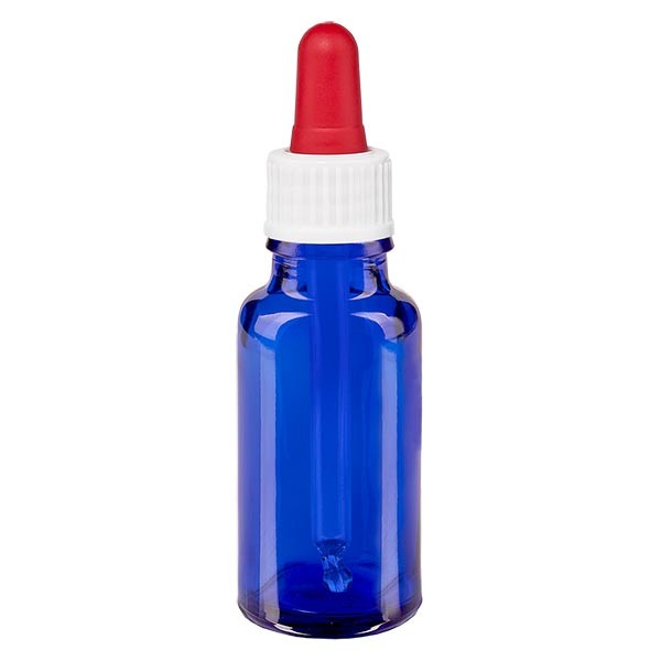 Flacone con pipetta colore blu 20 ml, pipetta colore bianco/rosso standard
