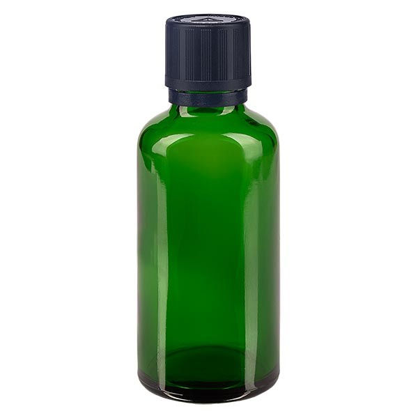 Flacone da farmacia 50 ml colore verde con tappo contagocce premium 1 mm, dispositivo di blocco per i bambini e simbolo di avvertimento per persone cieche, antimanomissione