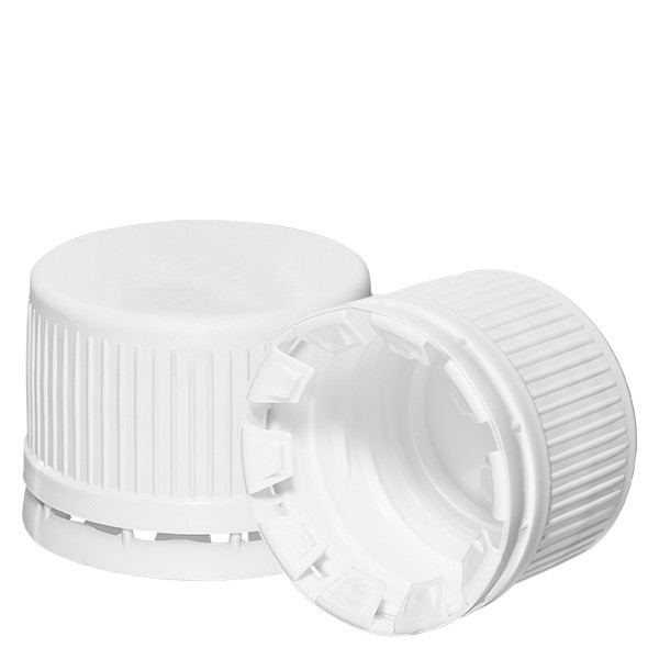 Tappo a vite colore bianco, 28 mm antimanomissione (per flaconi per medicinali secondo gli standard europei)