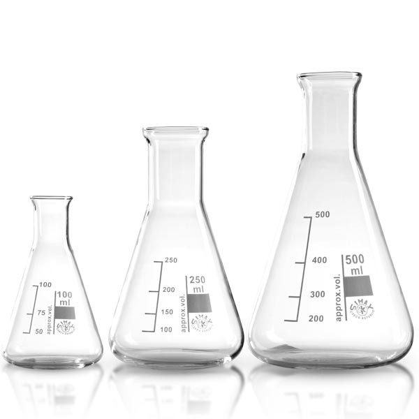 Erlenmeyerkolben 3-er Set 100 ml / 250 ml / 500 ml aus hochwertigem Borosilikat Laborglas